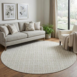 8' Ivory And Beige Geometric Washable Round Rug With UV Protection