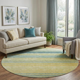 8' Yellow Ivory And Wheat Striped Washable Round Rug With UV Protection