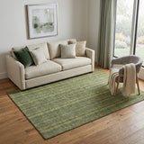 5' X 8' Olive Green And Navy Blue Striped Washable Area Rug With UV Protection