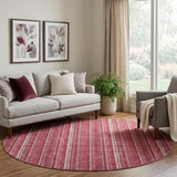 8' Pink And Ivory Striped Washable Round Rug With UV Protection