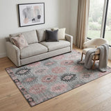 5' X 8' Gray Mauve And Silver Southwestern Washable Area Rug With UV Protection