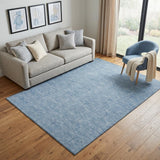5' X 8' Denim Blue And Ivory Geometric Washable Area Rug With UV Protection
