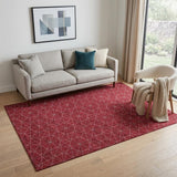 5' X 8' Red And Ivory Geometric Washable Area Rug With UV Protection