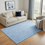 5' X 8' Sky Blue And Denim Blue Geometric Washable Area Rug With UV Protection