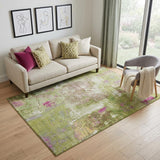 5' X 8' Lime Green Pink And Yellow Abstract Washable Area Rug With UV Protection