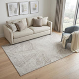 5' X 8' Beige And Brown Abstract Washable Area Rug With UV Protection