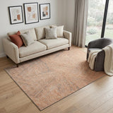 5' X 8' Peach Ivory And Gray Abstract Washable Area Rug With UV Protection