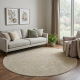 8' Beige And Ivory Abstract Washable Round Rug With UV Protection