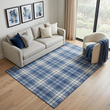 5' X 8' Navy Blue And Ivory Plaid Washable Area Rug With UV Protection