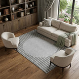 8' X 10' Gray Ivory And Silver Striped Washable Area Rug With UV Protection