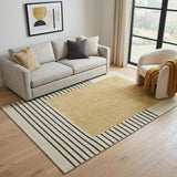 5' X 8' Gold Ivory And Black Striped Washable Area Rug With UV Protection