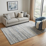 5' X 8' Gray Blue And Ivory Striped Washable Area Rug With UV Protection