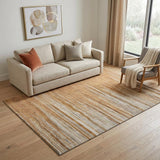 5' X 8' Rust Ivory And Gold Striped Washable Area Rug With UV Protection
