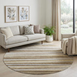 8' Brown Taupe And Beige Striped Washable Round Rug With UV Protection