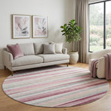 8' Pink Ivory And Blush Striped Washable Round Rug With UV Protection