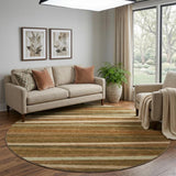 8' Rust Brown And Copper Striped Washable Round Rug With UV Protection