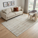 5' X 8' Ivory Gold And Gray Striped Washable Area Rug With UV Protection