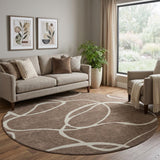 8' Brown And Beige Abstract Washable Round Rug With UV Protection