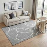 5' X 8' Gray And Ivory Abstract Washable Area Rug With UV Protection