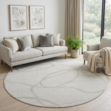 8' Ivory And Beige Abstract Washable Round Rug With UV Protection