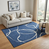 5' X 8' Navy Blue And Ivory Abstract Washable Area Rug With UV Protection