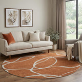 8' Rust And Beige Abstract Washable Round Rug With UV Protection