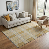 5' X 8' Gold Beige And Brown Plaid Washable Area Rug With UV Protection