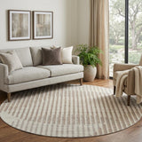 8' Beige And Taupe Geometric Washable Round Rug With UV Protection