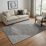 5' X 8' Charcoal Ivory And Gray Geometric Washable Area Rug With UV Protection