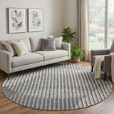 8' Charcoal Ivory And Gray Geometric Washable Round Rug With UV Protection