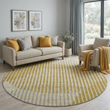 8' Gold Ivory And Gray Geometric Washable Round Rug With UV Protection