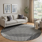8' Gray And Ivory Geometric Washable Round Rug With UV Protection