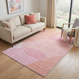 5' X 8' Pink Ivory And Orange Geometric Washable Area Rug With UV Protection