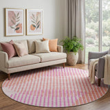 8' Pink Ivory And Orange Geometric Washable Round Rug With UV Protection