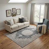 5' X 8' Black Beige And Gray Oriental Washable Area Rug With UV Protection