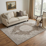 5' X 8' Brown Ivory And Beige Oriental Washable Area Rug With UV Protection