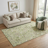 5' X 8' Artichoke Green Taupe And Ivory Floral Washable Area Rug With UV Protection