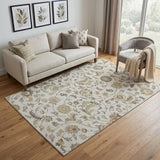 5' X 8' Ivory Copper And Gray Floral Washable Area Rug With UV Protection