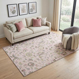 5' X 8' Pink Ivory And Gray Floral Washable Area Rug With UV Protection
