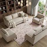 8' X 10' Pink Ivory And Gray Floral Washable Area Rug With UV Protection