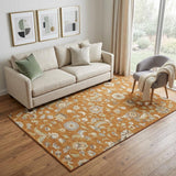 5' X 8' Rust Gray And Beige Floral Washable Area Rug With UV Protection