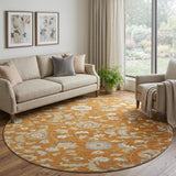 8' Rust Gray And Beige Floral Washable Round Rug With UV Protection