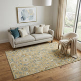 5' X 8' Wheat Blue And Beige Floral Washable Area Rug With UV Protection