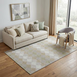 5' X 8' Beige Taupe And Ivory Geometric Washable Area Rug With UV Protection