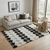 5' X 8' Black Gray And Ivory Geometric Washable Area Rug With UV Protection