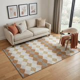 5' X 8' Copper Beige And Ivory Geometric Washable Area Rug With UV Protection