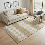 5' X 8' Gold Gray And Ivory Geometric Washable Area Rug With UV Protection