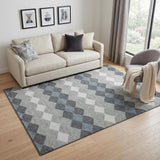 5' X 8' Gray Ivory And Silver Geometric Washable Area Rug With UV Protection