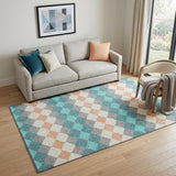5' X 8' Teal Coral And Ivory Geometric Washable Area Rug With UV Protection