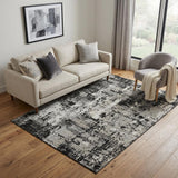 5' X 8' Black Ivory And Gray Abstract Washable Area Rug With UV Protection